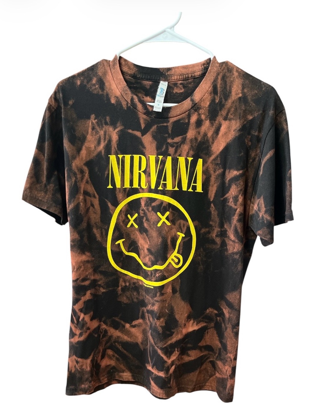 NIRVANA Yellow Logo on Brown/Black Tie-Dye Tee